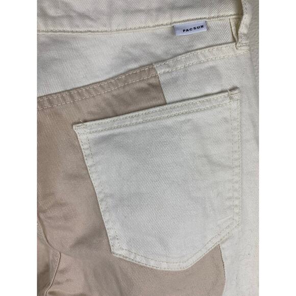 PacSun Women's Size 25 Cream Brown Tan Patchwork Colorblock Mom Jeans - Picture 4 of 5